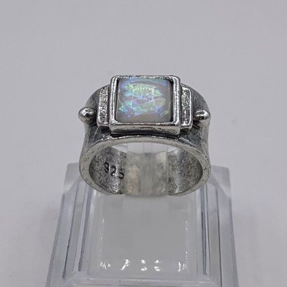 Ring, NWOT, chunky 925 sterling silver, fire opal, sz 6 or 7, brutalist, boho, - Picture 1 of 16